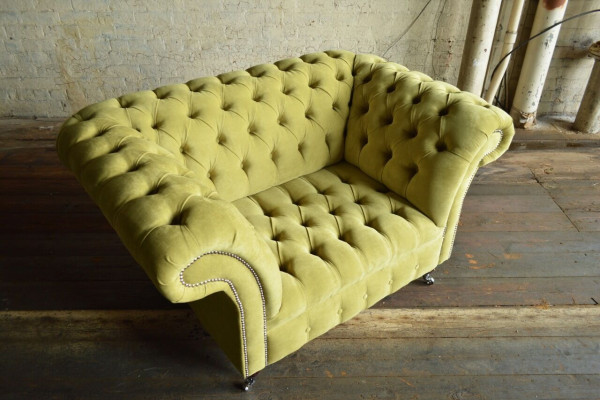 Chesterfield Design Stoff Couch Sessel 1.5 Sitzer Polster Sofas Lounge Samt Grün