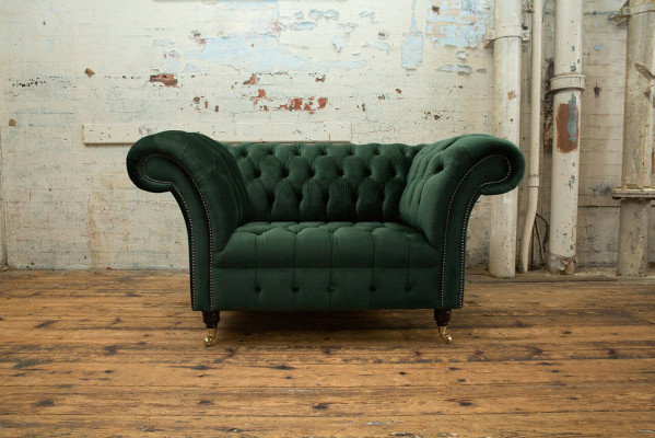 Chesterfield Design Stoff Couch Sessel 1.5 Sitzer Polster Sofas Lounge Grün Samt