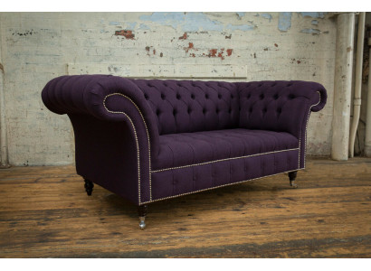 klassische Chesterfield Couch 3 Sitzer Sofa Couch Samt Leder Lila Design Polster