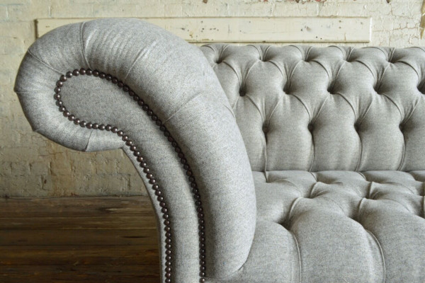 Chesterfield Design Stoff Couch Sessel 1.5 Sitzer Polster Sofas Lounge Grau Samt