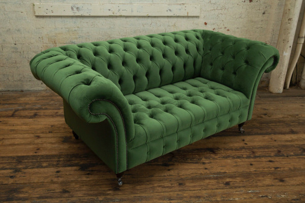 Grüne Chesterfield Textil Couch Zwei Sitzer Polster Sofa 185cm Stoff Leder neu