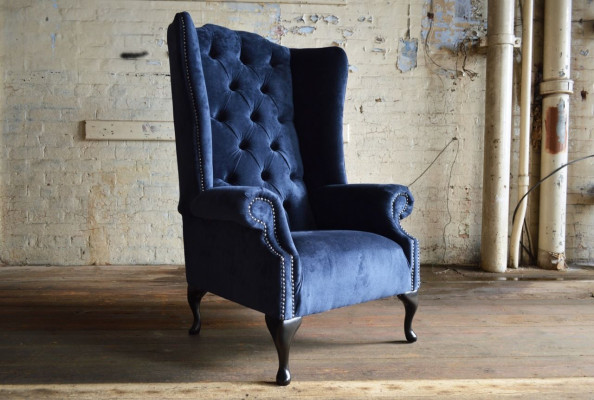 Blauer Ohrensessel Chesterfield Sofa Couch Polster 1 Sitzer Sessel Sofas Textil