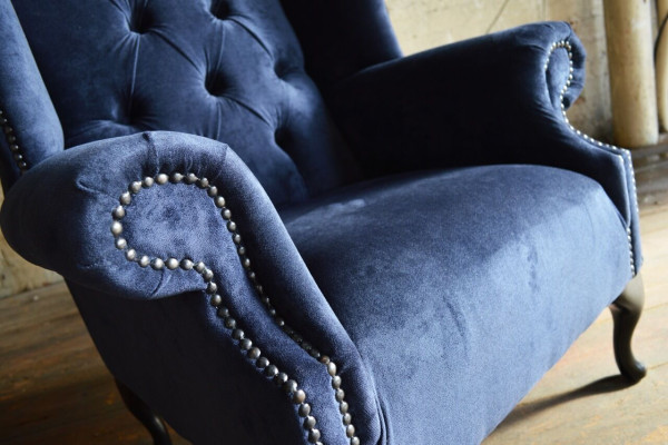 Blauer Ohrensessel Chesterfield Sofa Couch Polster 1 Sitzer Sessel Sofas Textil