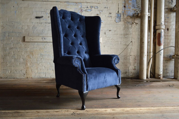 Blauer Ohrensessel Chesterfield Sofa Couch Polster 1 Sitzer Sessel Sofas Textil