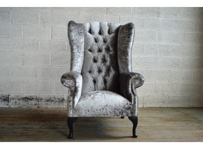 Ohrensessel Chesterfield Sofa Couch Polster 1 Sitzer Sessel Sofas Textil Silber