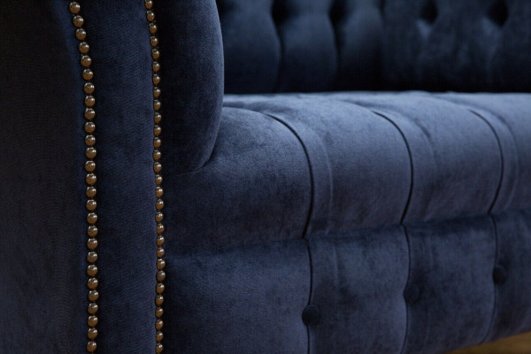 Chesterfield Sessel Couch Polster Sofa Couchen 1,5 Sitzer Einsitzer Blau Textil