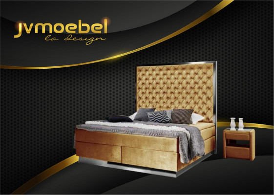 Boxspring Bett Schlafzimmer Set 3tlg Textil Bett 2x Nachttisch Design Betten Neu