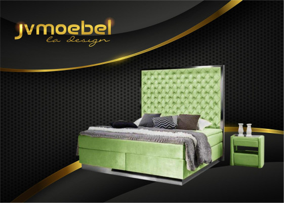 Boxspring Bett Schlafzimmer Set 3tlg Textil Bett 2x Nachttisch Design Betten Neu