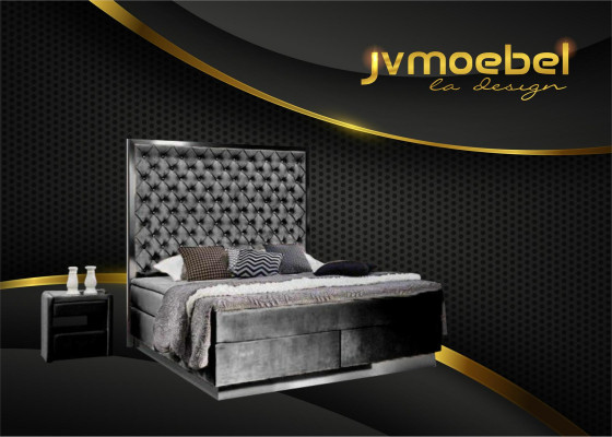 Boxspring Bett Schlafzimmer Set 3tlg Textil Bett 2x Nachttisch Design Betten Neu