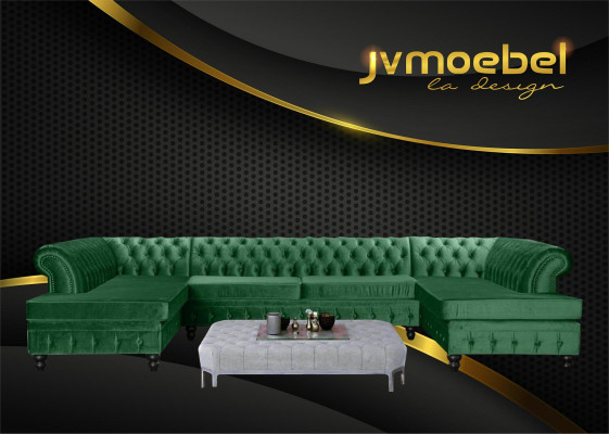 Chesterfield Samt Ecksofa U-Form Wohnlandschaft Polsterecke Sofa Couch Sofas Neu