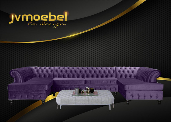 Chesterfield Samt Ecksofa U-Form Wohnlandschaft Polsterecke Sofa Couch Sofas Neu