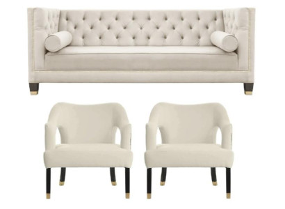 Beige Chesterfield Couch Samt Sofa Sofagarnitur couchen Sofas Polster 311 Sitzer