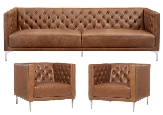 Braun Chesterfield 2 Sessel Leder Modern Design Sofa Neu Kreative Möbel Sofa Set