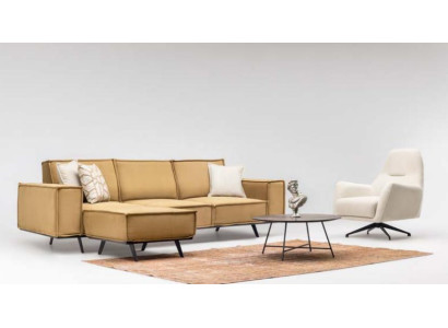 Sofagarnitur Sofa 4 Sitzer Sessel Hocker Stoffsofa Polstersofa Braun