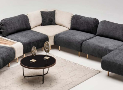 Modulares Sektionssofa Ecksofa U form Counch Grau Ottomane Stoff Sofa