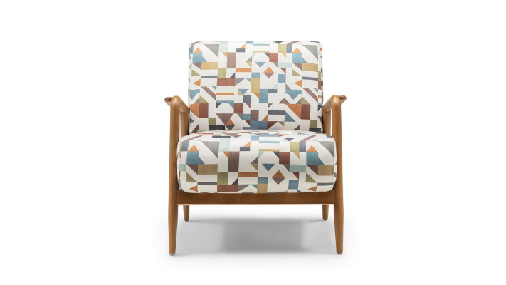 Stoffsessel Sessel Wohnzimmer Ohrensessel Mehrfarbiger Polster Holz