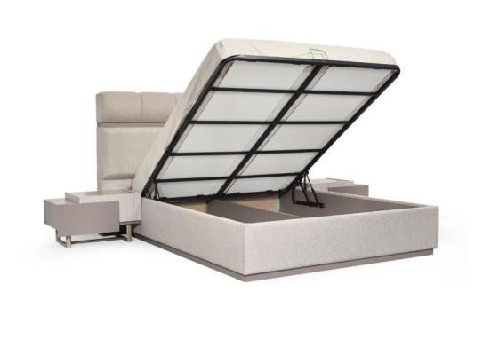 Komplette Doppelbett Nachttische Schlafzimmer Bett Beige 3tlg Holz Set