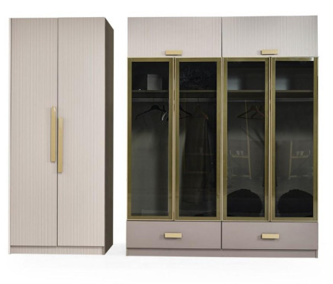 Schlafzimmer Garnitur Doppelbett Nachttische Schrank Konsol Beige 5tlg