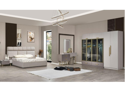 Schlafzimmer Garnitur Doppelbett Nachttische Schrank Konsol Beige 5tlg