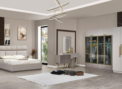 Schlafzimmer Garnitur Doppelbett Nachttische Schrank Konsol Beige 5tlg