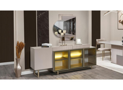 Sideboard Anrichte Holzschrank Schrank Kommode Beige Holz Esszimmer