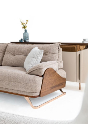 Moderner 3-Sitzer Wohnzimmer Beiges Polstersofa Stoffsofa Dreisitzer