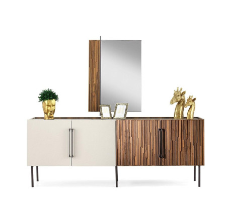 Braun-Weißes Sideboard Designer Holz Anrichte Holzschränke Edle Kommode