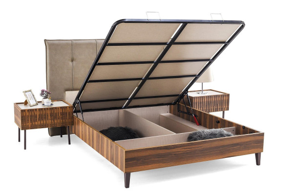 Moderne Schlafzimmer Polstergarnitur Designer Doppelbett Holz Konsolen