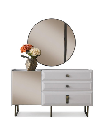 Moderne Garnitur Designer Kommode Luxuriöser Spiegel Wohnzimmer Konsole