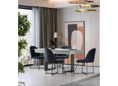 Stilvolle Essgruppe Weißer Esstisch Blaue 4x Polsterstühle 5tlg Garnitur