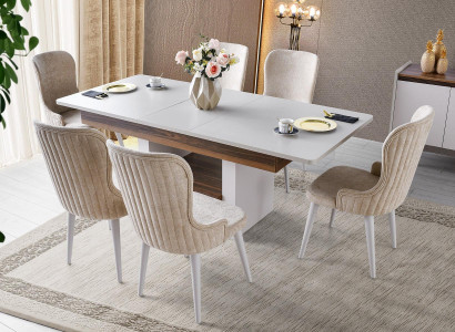 Beige Essgruppe Designer Holz Esstisch Polster 6x Stühle 7tlg Set Neu