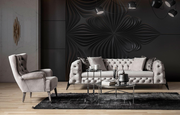 Weiße Chesterfield Polstergarnitur Sofagarnitur 4-Sitzer Sessel  2tlg