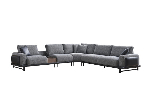 Graues L-Form Ecksofa Polster Sofa Moderne Textil Luxus Wohnlandschaft