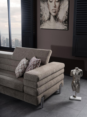 Modernes L-Form Beiges Ecksofa Wohnzimmer Polster Couchen Holzgestell