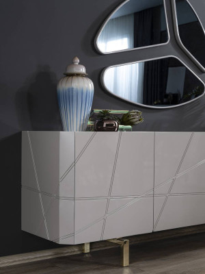 Graue Esszimmer Kommode Luxus Sideboard 3x Glas Spiegel Moderne Möbel