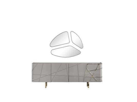 Graue Esszimmer Kommode Luxus Sideboard 3x Glas Spiegel Moderne Möbel