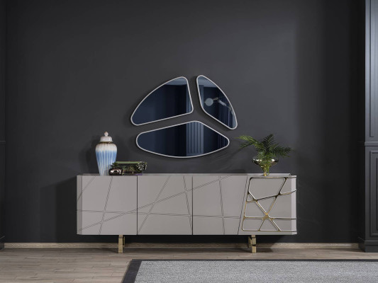 Graue Esszimmer Kommode Luxus Sideboard 3x Glas Spiegel Moderne Möbel