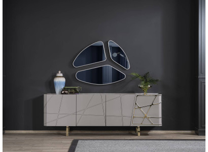 Graue Esszimmer Kommode Luxus Sideboard 3x Glas Spiegel Moderne Möbel