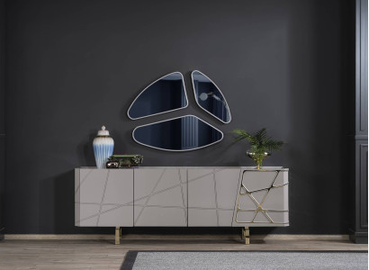 Graue Esszimmer Kommode Luxus Sideboard 3x Glas Spiegel Moderne Möbel