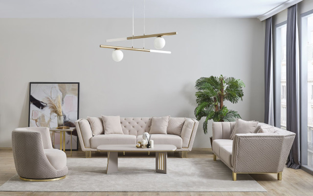 Weiße Chesterfield Wohnzimmer Garnitur 4+3 Sitzer Sessel Luxus Couchtisch