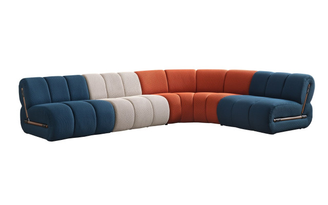 Wohnzimmer Dreifarbiges Ecksofa L-Form Textilcouch Designer Polster Möbel