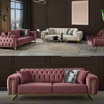 Möbel  Wohnzimmer Mehrfarbig Set 2x 3-Sitzer Sofas und Sessel 3tlg.