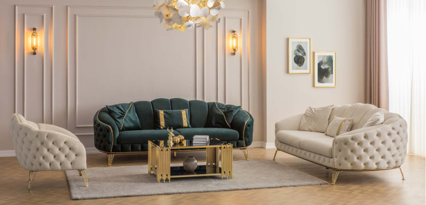 Modern Chesterfield Grün Sofa 3 Sitz Couchen Dreisitzer  Neu Textil Metall