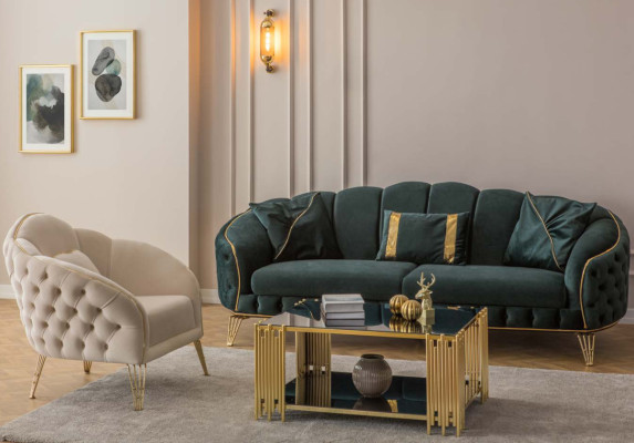 Modern Wohnzimmer Set  Sofa 3 Sitzer Sessel Textil Sessel Wohnzimmer Neu
