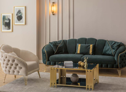 Modern Wohnzimmer Set  Sofa 3 Sitzer Sessel Textil Sessel Wohnzimmer Neu