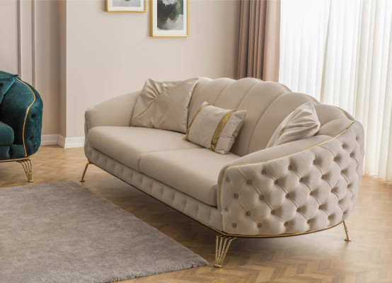 Wohnzimmer Komplett 3tlg Modern  Dreisitzer Sofa Couch Luxus 2x Sessel