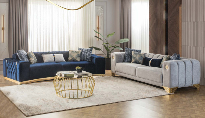 Wohnzimmer Sofa 3 Sitzer Grau Polster Sofas Design Holz Textil neu Modern