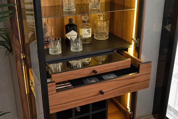 Braune Luxus Vitrine Glasvitrine LED Schrank Designer Bar Schränke Neu