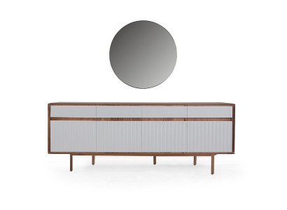 Luxuriöse 4-türige Kommode Spiegel Weißes Sideboard Designer Holz Möbel