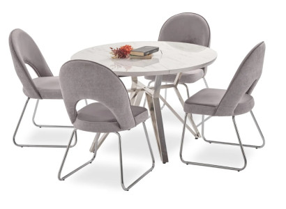 Luxus Esszimmer set Esstisch 4x Stühle Holz Stuhl Textil Essgruppe Garnitur Neu